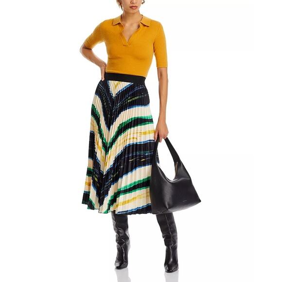 Nancy Yang Women Abstract Print Cotton Elegant Pleated A-Line Midi Skirt Size XL - Picture 2 of 6